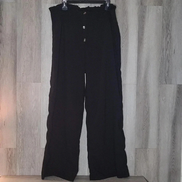 Casual Wide‎ Leg Black Smocked Waist Lightweight Pants Womens Size XXL - Picture 1 of 5
